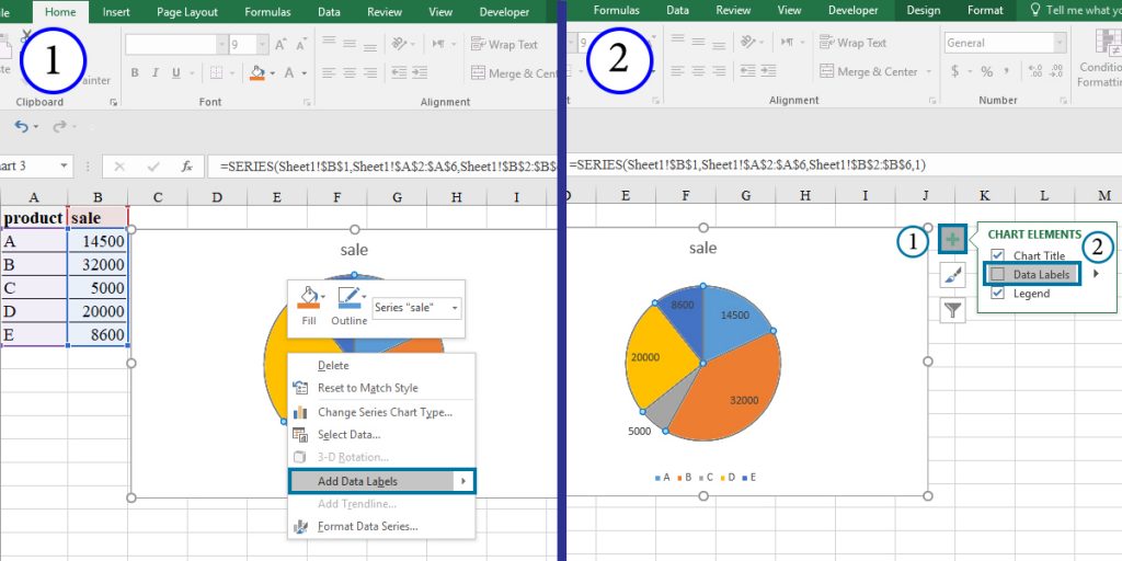 How to add data labels to a pie chart in Excel