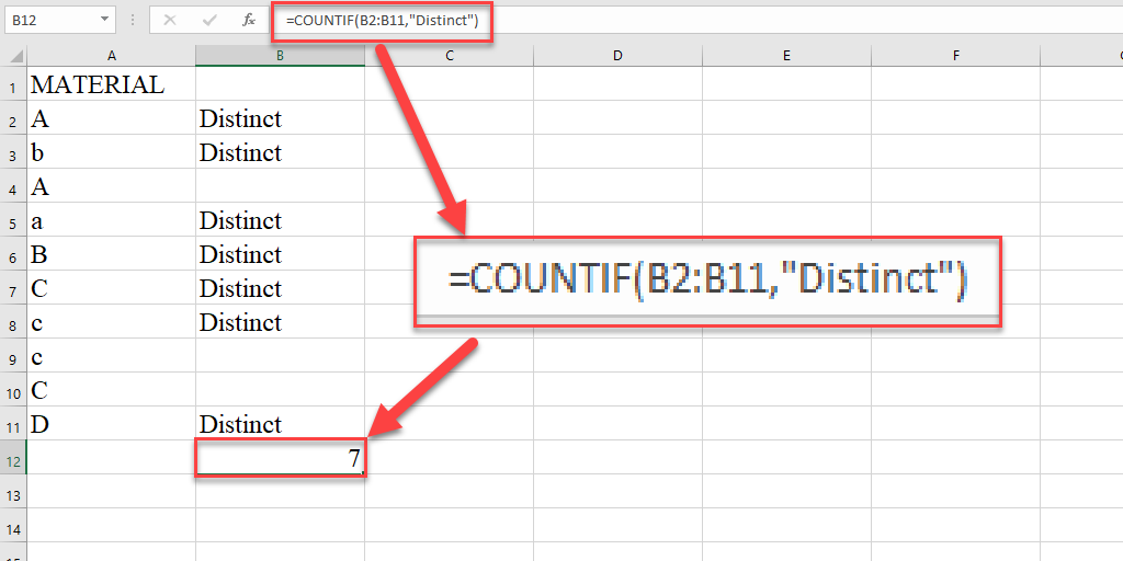 Count Distinct values by COUNTIF formula