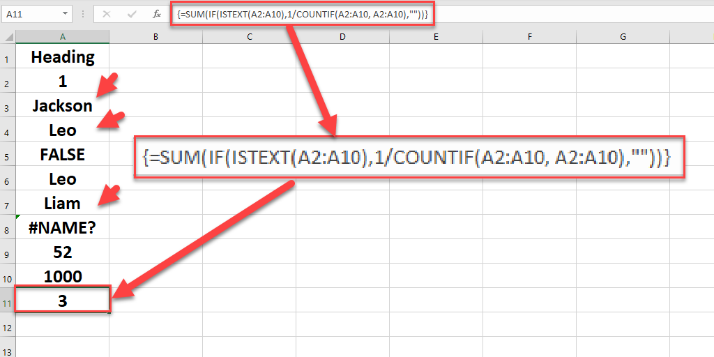 Count Distinct text values in a mixed data set