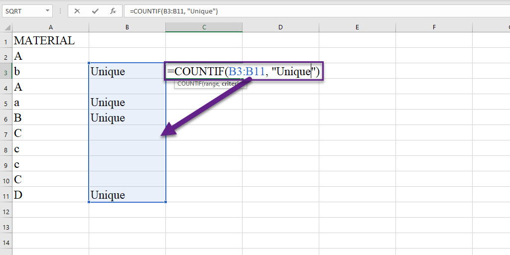 Count Unique values by COUNTIF formula