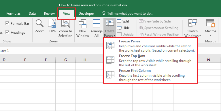 How to use freeze panes option in order to freeze rows and columns in Excel