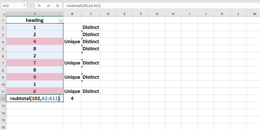SubTotal function